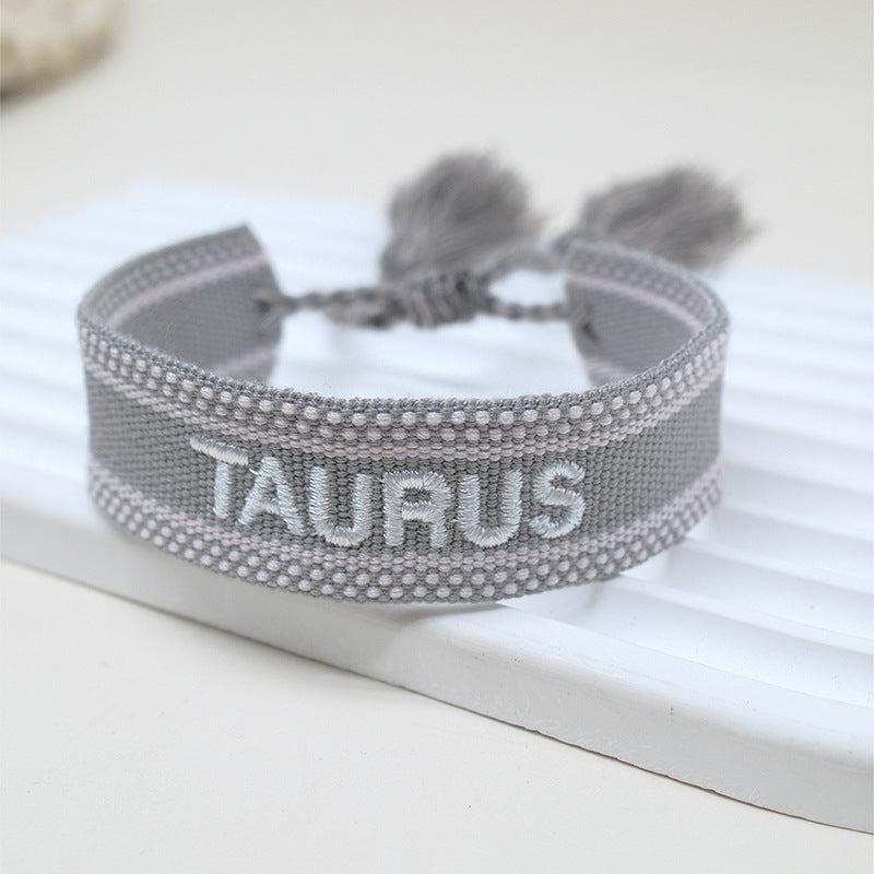 Wholesale Cord 12 Constellation Letter Woven Tassel Bracelet